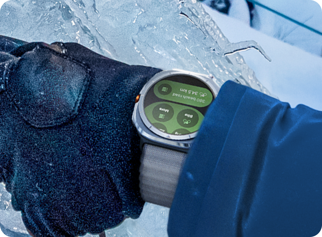 A photo of the Watch Ultra outdoors in extremely cold conditions showing it's temperature resistance