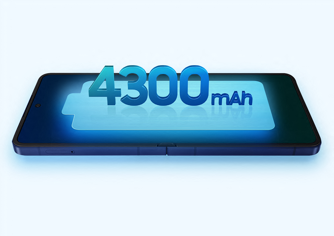 An illustration of a large battery on the Z Flip 7 showcasing battery capacity