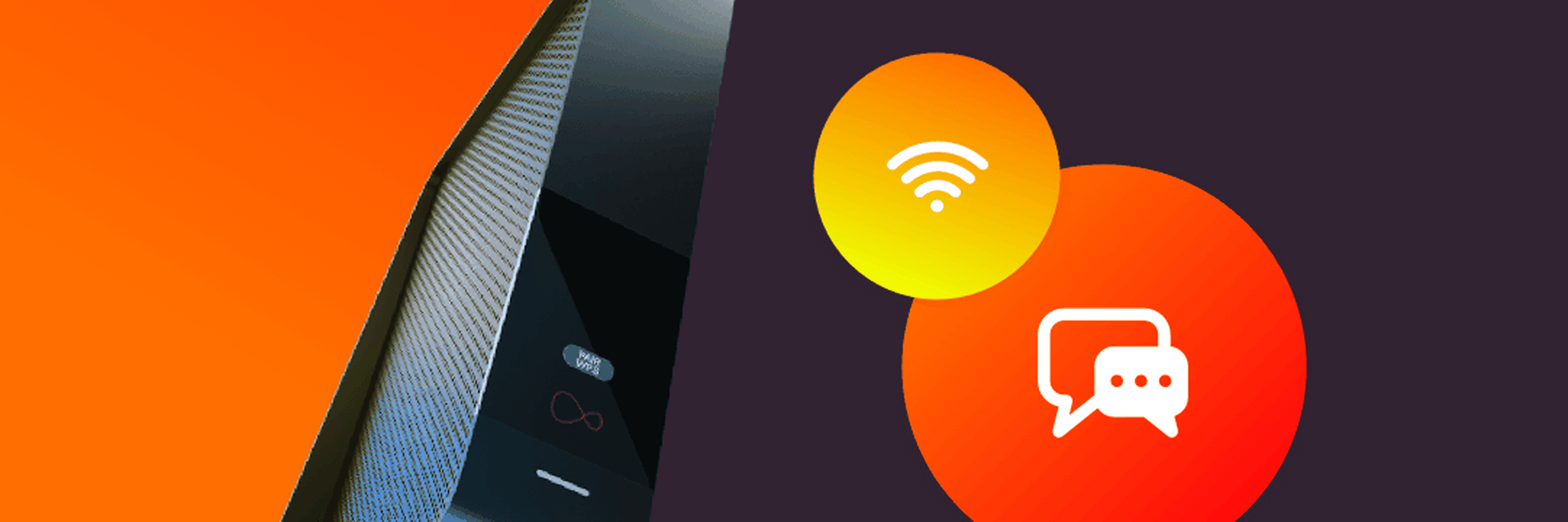 Hub 3 router with broadband icons on orange flares