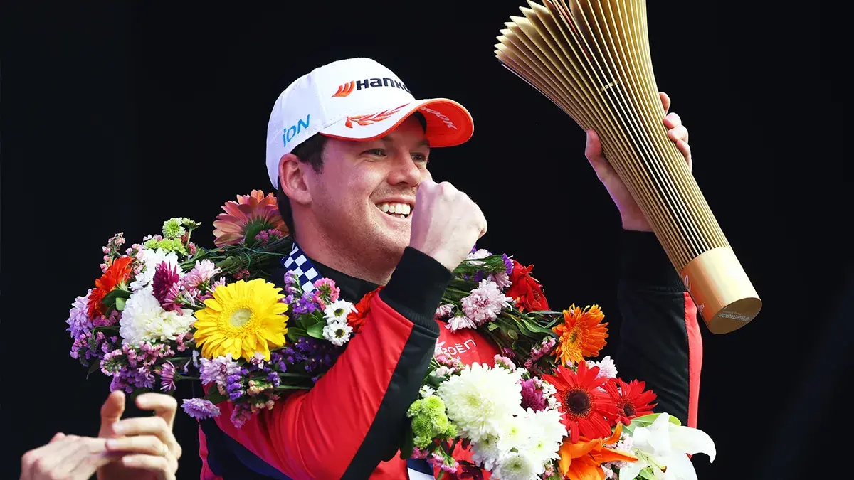 Nick Cassidy celebrates victory at the Formula E Mexico City ePrix.