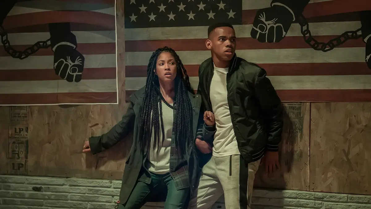 Lex Scott Davis and Joivan Wade in The First Purge on Virgin TV Ultra HD.