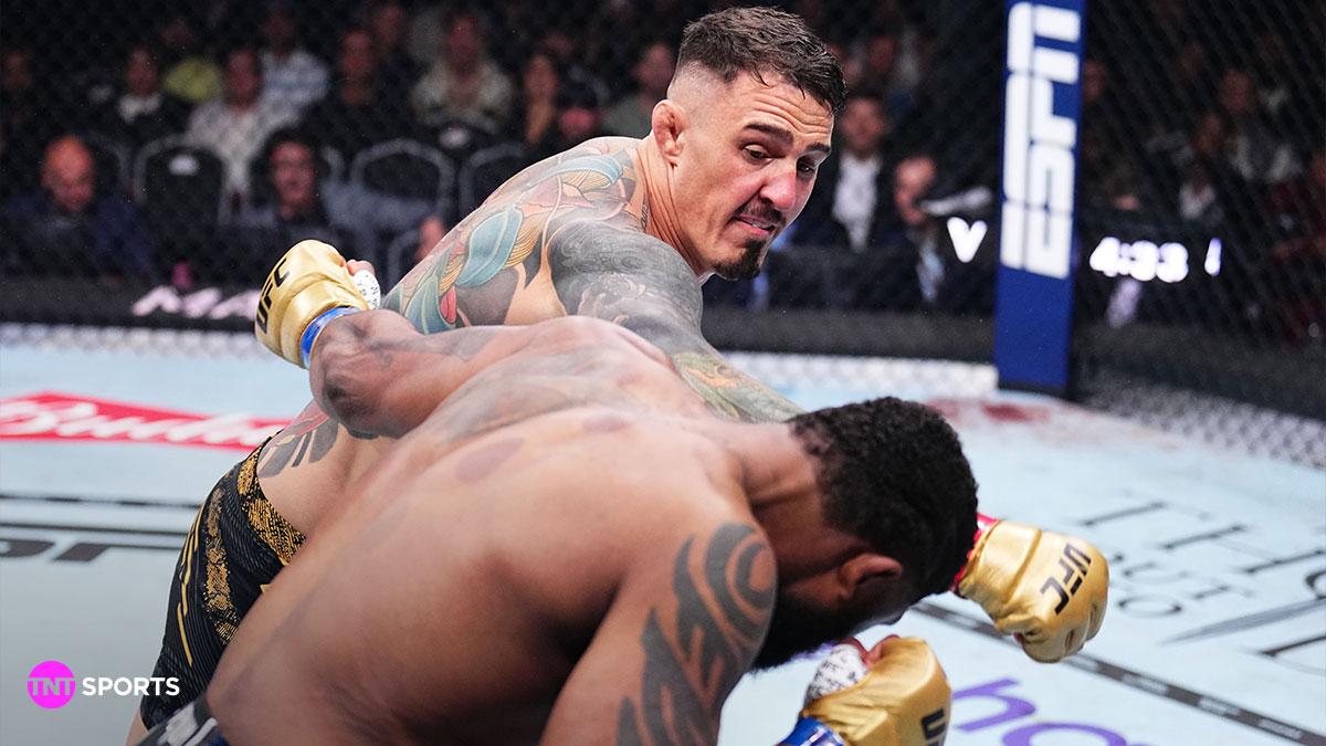 British UFC champ Tom Aspinall in action. Watch the UFC live on TNT Sports this month.