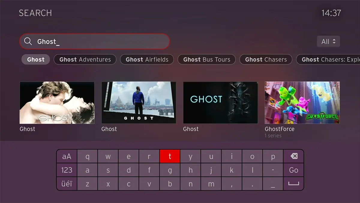 How to search for a programme on Virgin TV.