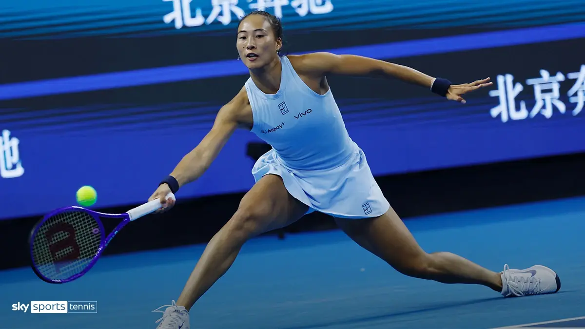 Zheng Qinwen in action. Watch live WTA and ATP Tour tennis on Sky Sports this month.