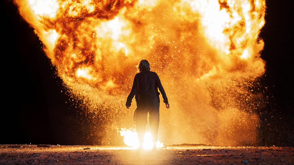 Explosive stunts on set of The Iris Affair.