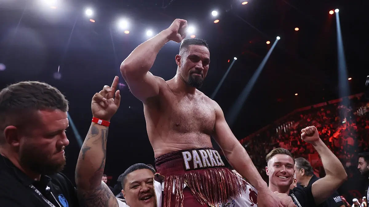 Joseph Parker celebrating a victory.