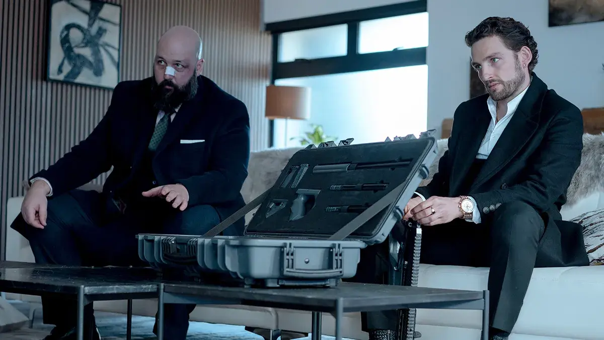 Laurie Davidson (right, alongside Youssef Kerkour) plays Declan, son of a powerful crime boss.