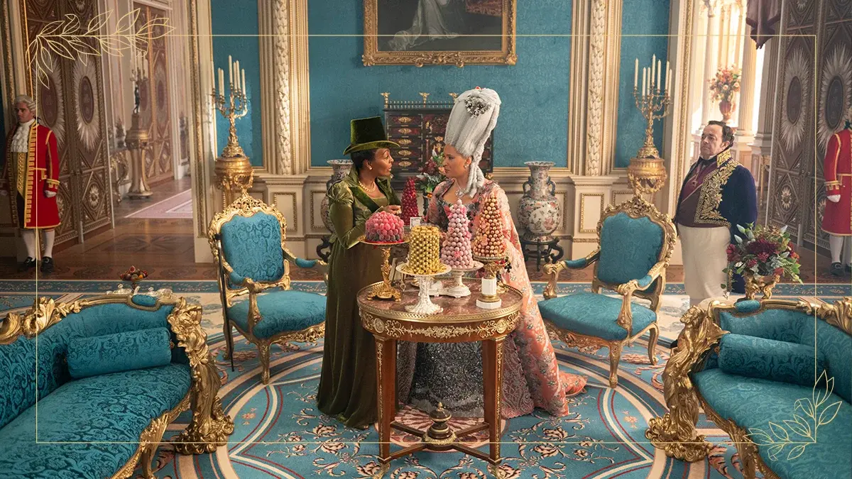 Adjoa Andoh, Golda Rosheuvel and Hugh Sachs in Bridgerton season 4.