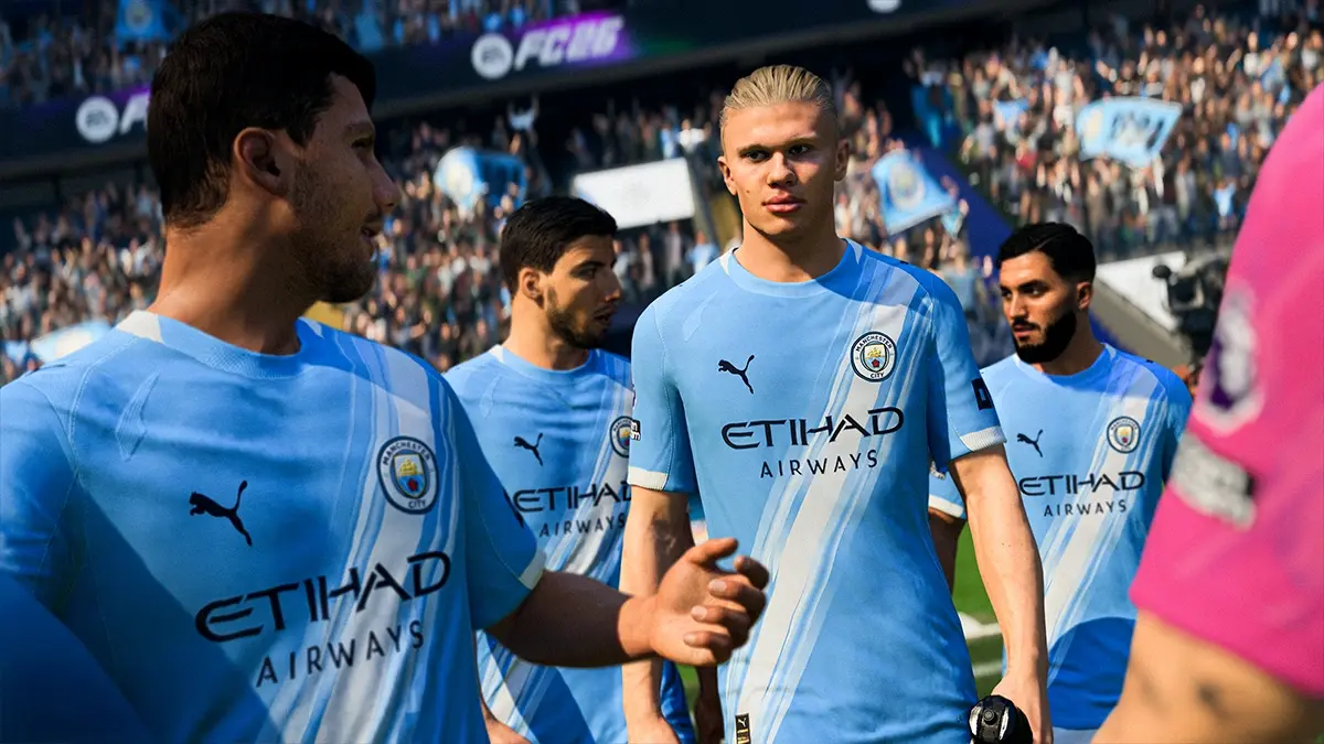 Manchester City players including Erling Haaland in EA Sports FC 26, available 26 September.