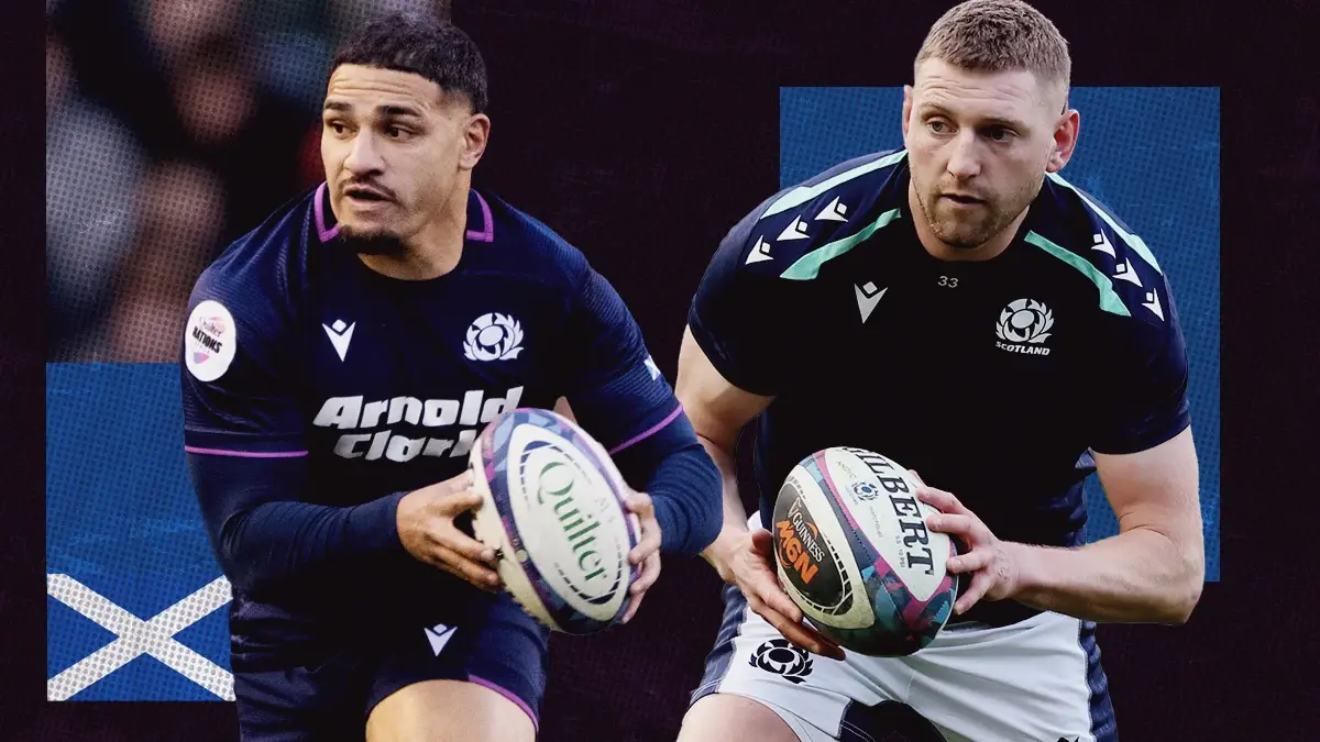 Scotland’s Sione Tuipulotu and Finn Russell.