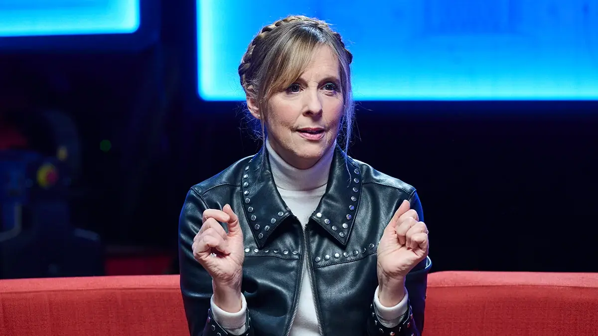 The pleather-clad Mel Giedroyc hosts The Way Out on U&Dave.