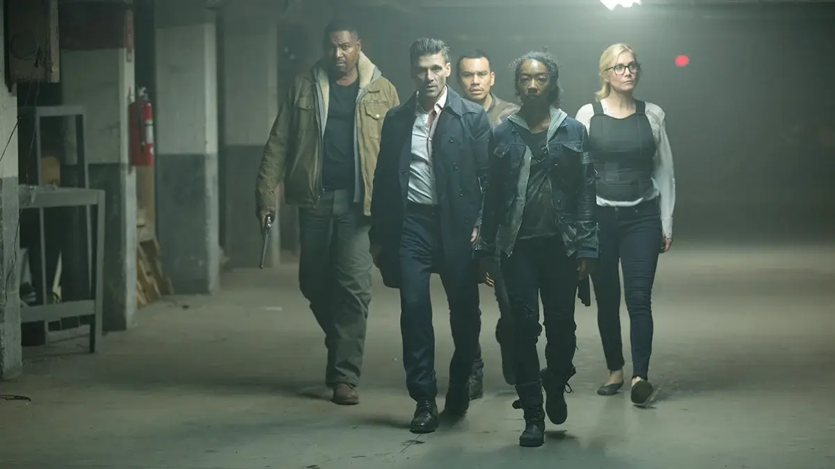 Elizabeth Mitchell (right) is a politician on the run in The Purge: Election Year on Virgin TV Ultra HD.
