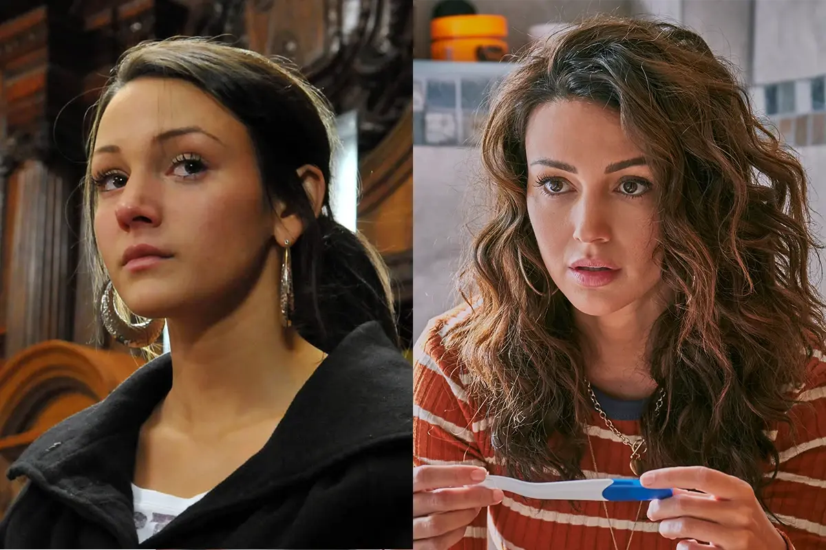 Michelle Keegan as Coronation Street’s Tina McIntyre and later as Brassic’s Erin Croft.