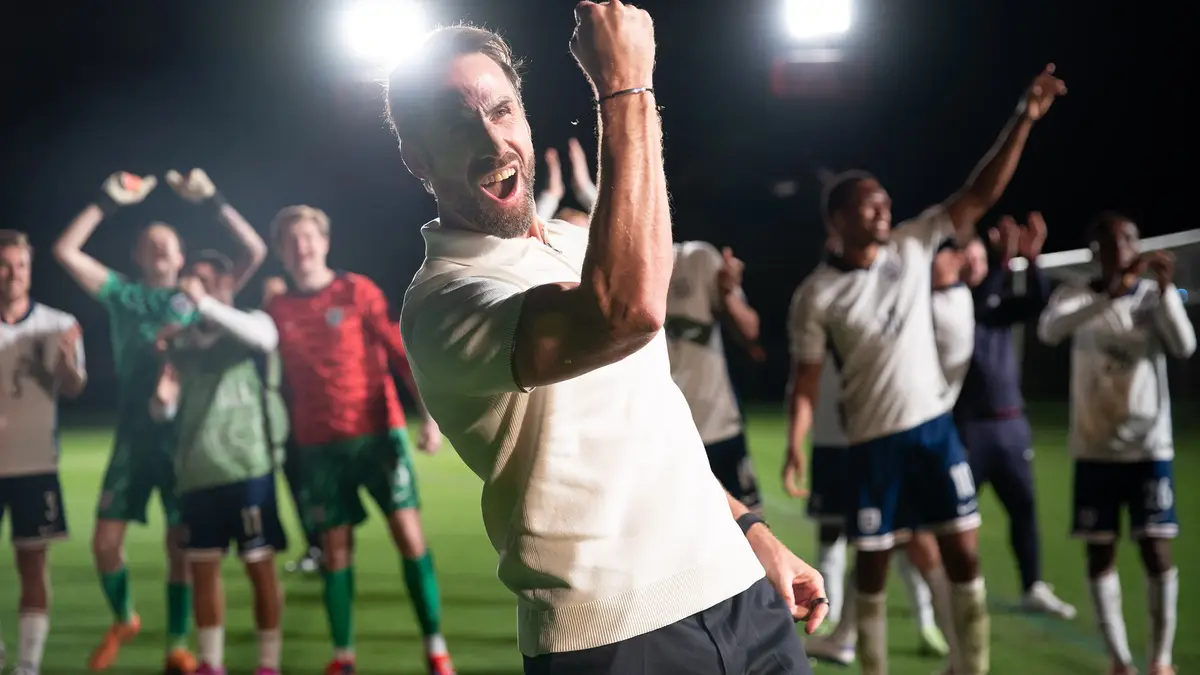 Joseph Fiennes as Gareth Southgate in Dear England on BBC One HD.