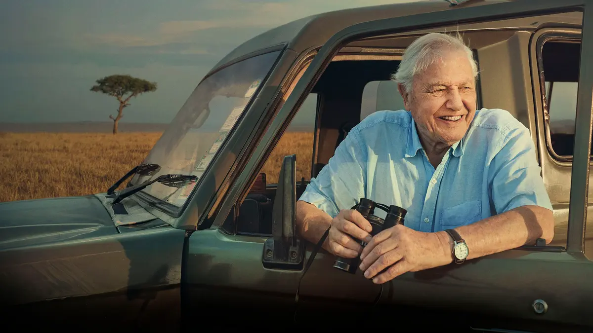 Here... we see David Attenborough, who’s celebrating his centenary on BBC One, on location in Kenya for Seven Worlds, One Planet (2019).