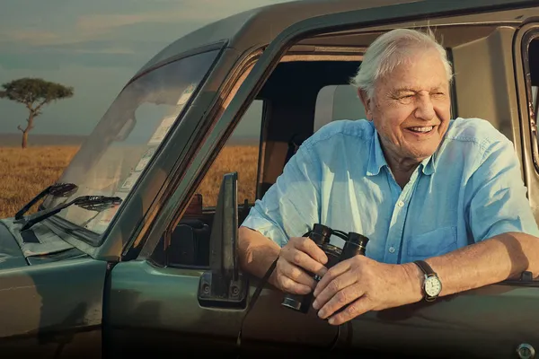 Here... we see David Attenborough, who’s celebrating his centenary on BBC One, on location in Kenya for Seven Worlds, One Planet (2019).