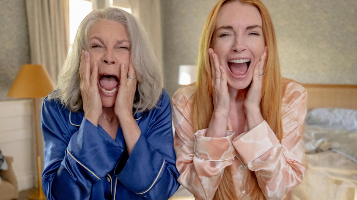 Jamie Lee Curtis and Lindsay Lohan in Freakier Friday, available on Virgin Media Store in October.