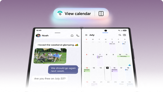Illustration showing the Galaxy Z Fold8 Ultra's multitasking