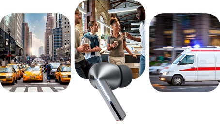 Earbud on a traffic showing noise cancellation