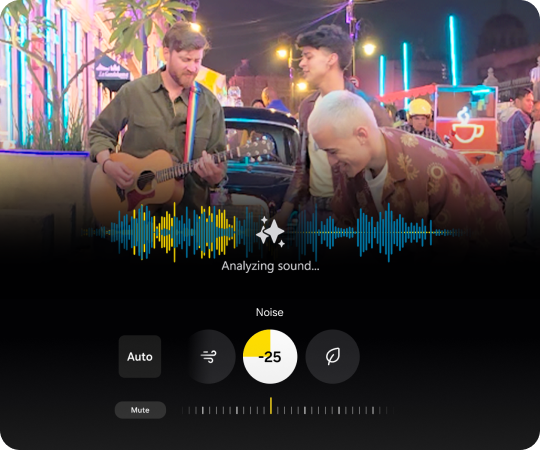 People jaming and Audio Eraser analyzing sound