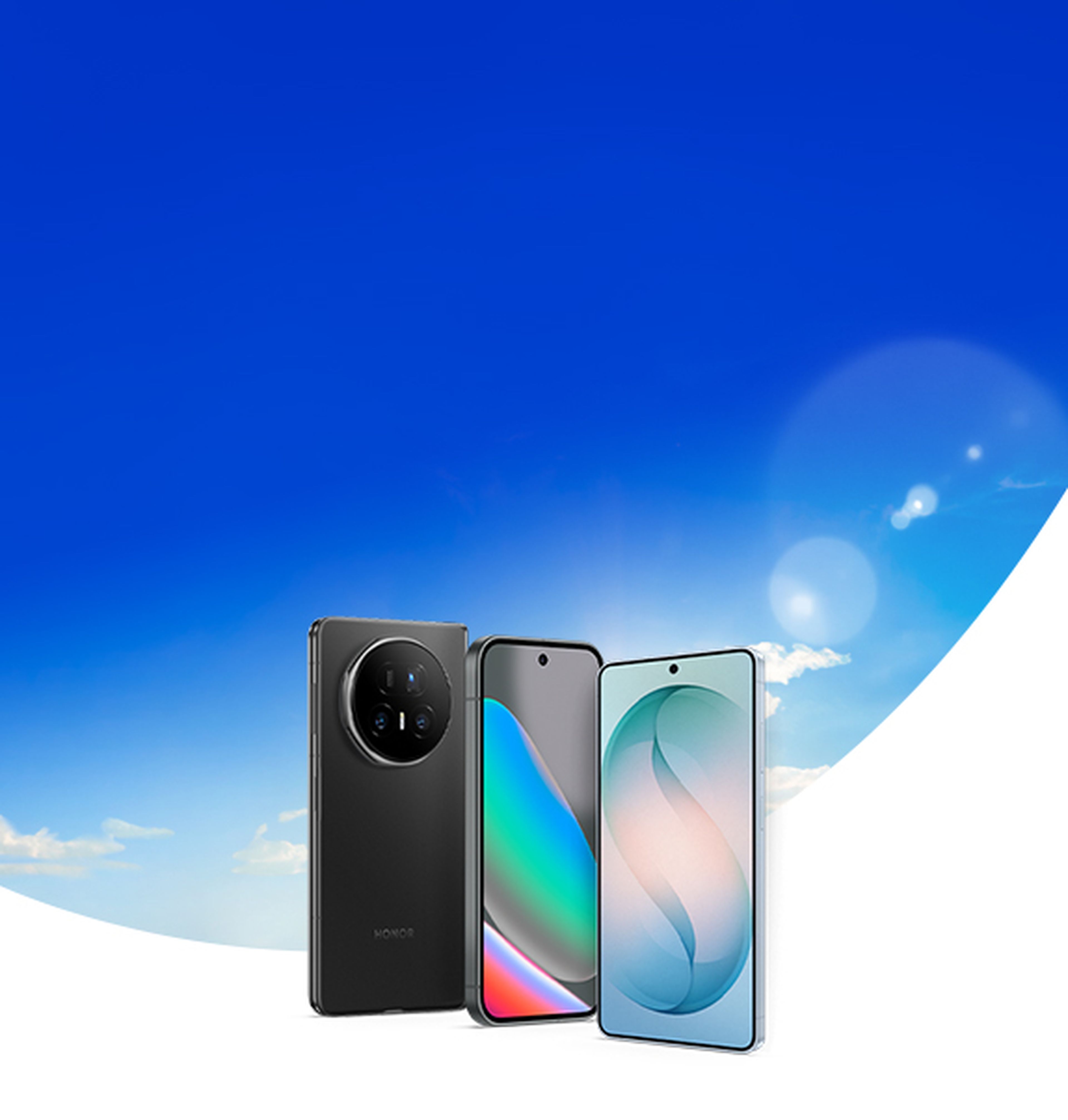 Three smartphones with colorful screens