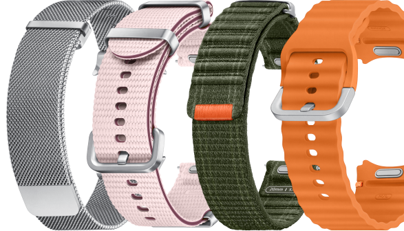 A range of watch straps of different colours which contains gray, pink, black and orange straps