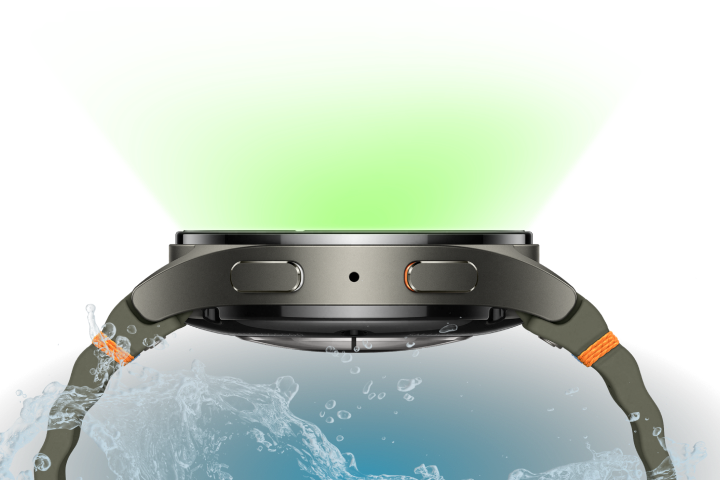 Watch emerging from water with a stickman running on the top