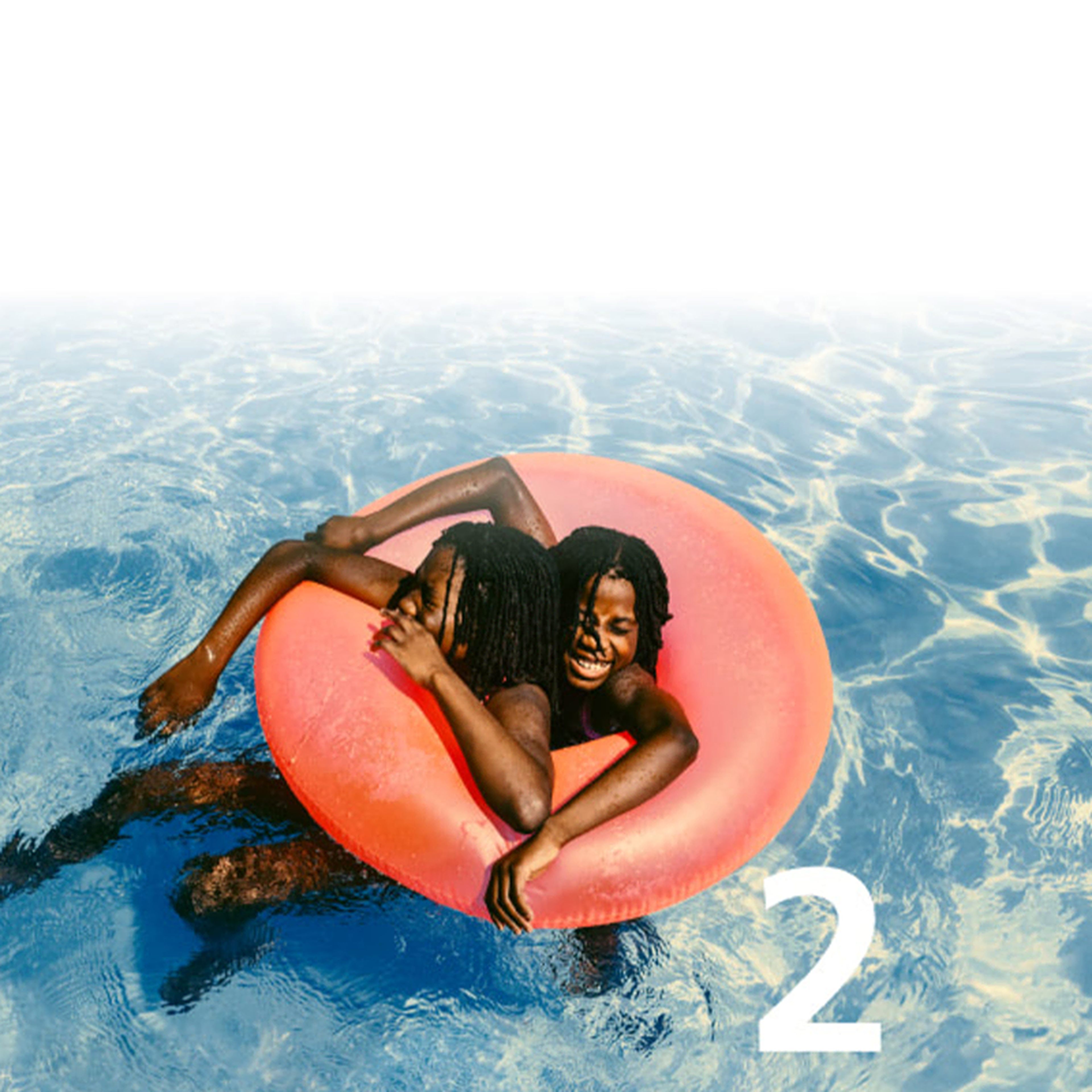 Children joyfully playing on inflatable pool ring in pool