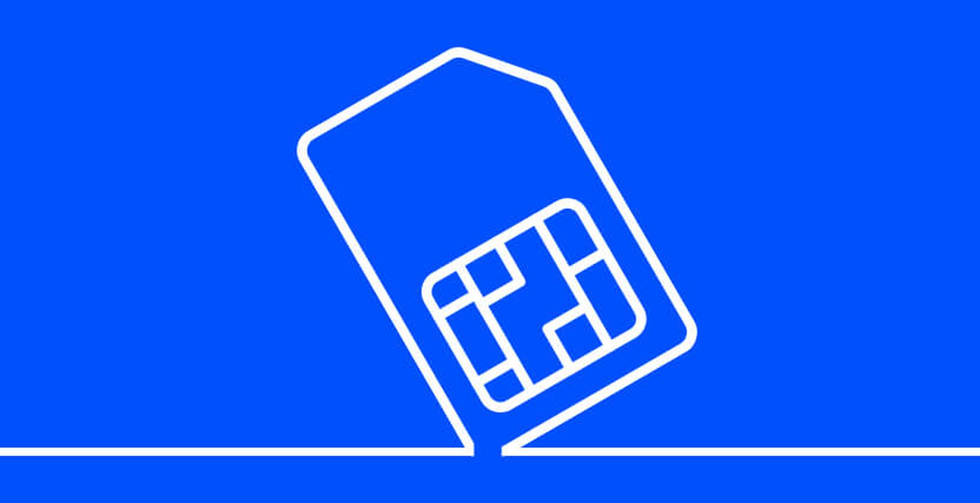 An outline of a SIM card on a blue background, featuring a circuit pattern inside the card.