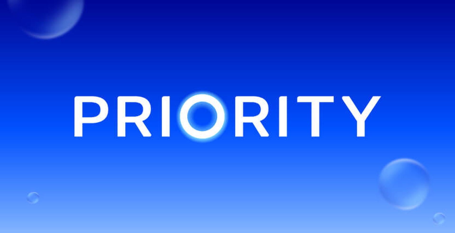The word "PRIORITY" in white text on a blue gradient background with bubbles.