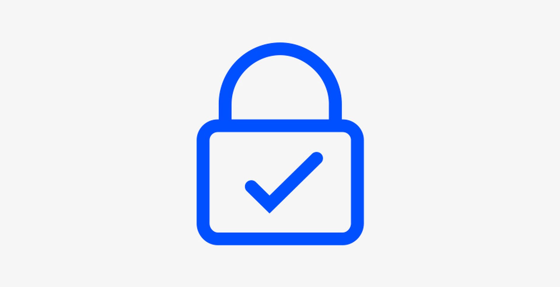 A blue padlock icon with a check mark on a light gray background, symbolizing security and verification.