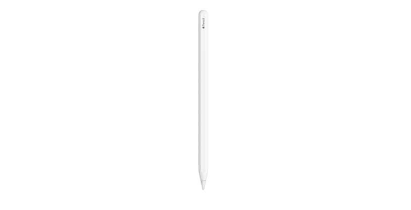 White stylus pen with a sleek design, featuring a pointed tip and a flat edge, set against a plain white background.