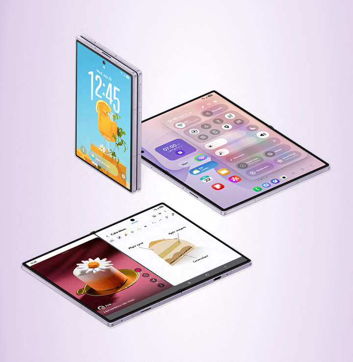 3 images of the Fold8 highlighting the UI functionality